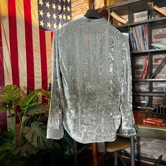 JOHN VARVATOS Crushed Velvet Button Down in Gray sz.M *SAMPLE* - Picture 4 of 6